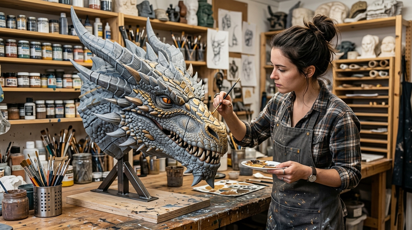 Giant 4-Foot 3D Printed Dragon Head Painting