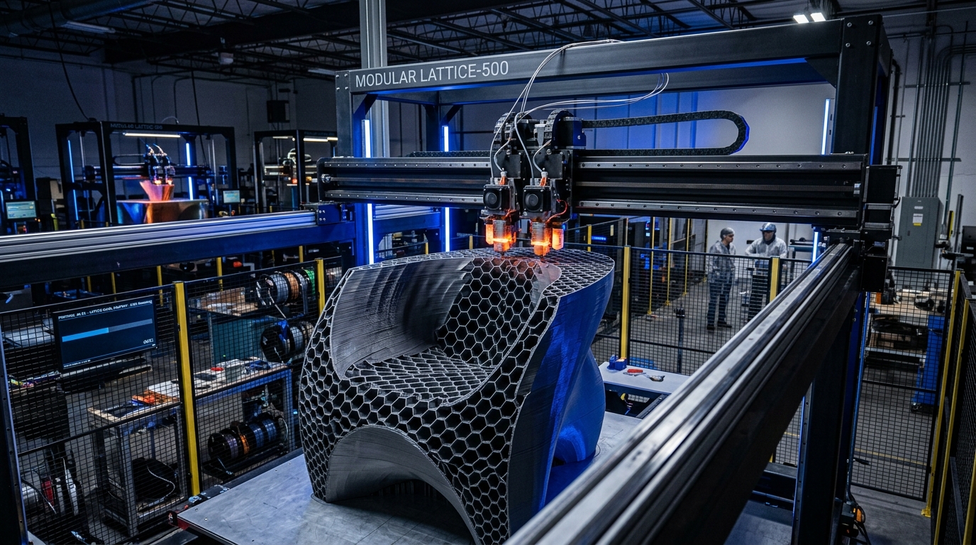 Industrial Dual Extruder Nozzle Printing Parametric Furniture Block Halfway
