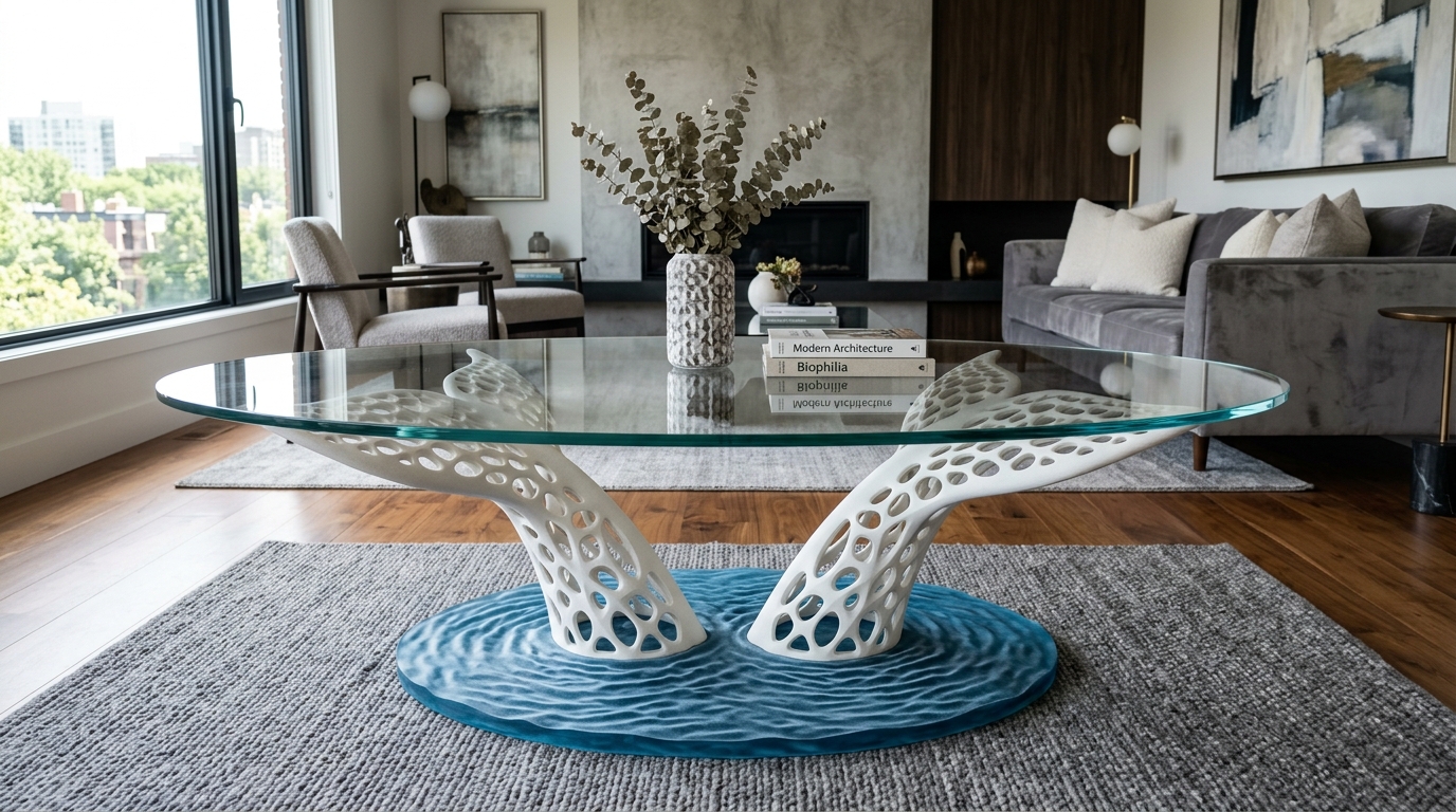 Twin Whale Tail Organic Glass Coffee Table