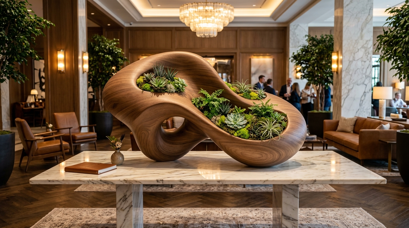 Hotel Lobby Fluid Succulent Planter Sculpture