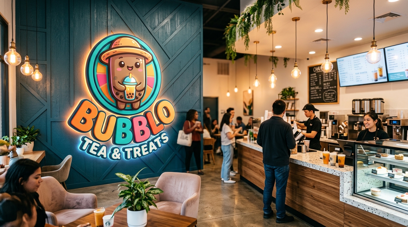 Illuminated Boba Cafe Indoor 3D Logo Sign